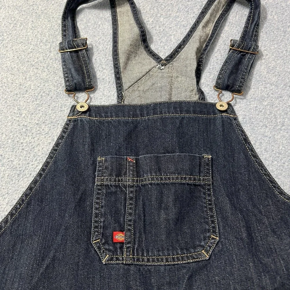 Dickies Denim Bib Overalls Mens L Fit 42x31 Blue Carpenter Jeans Relaxed Loose